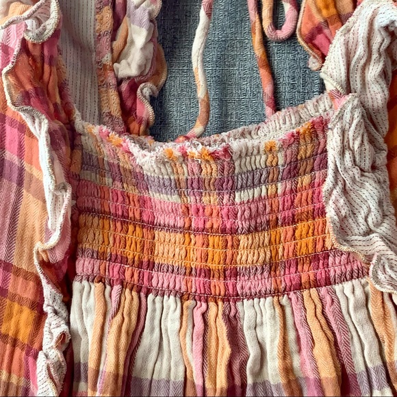 Free People Boho Ruffled Siena Plaid Pullover Top - Picture 6 of 10